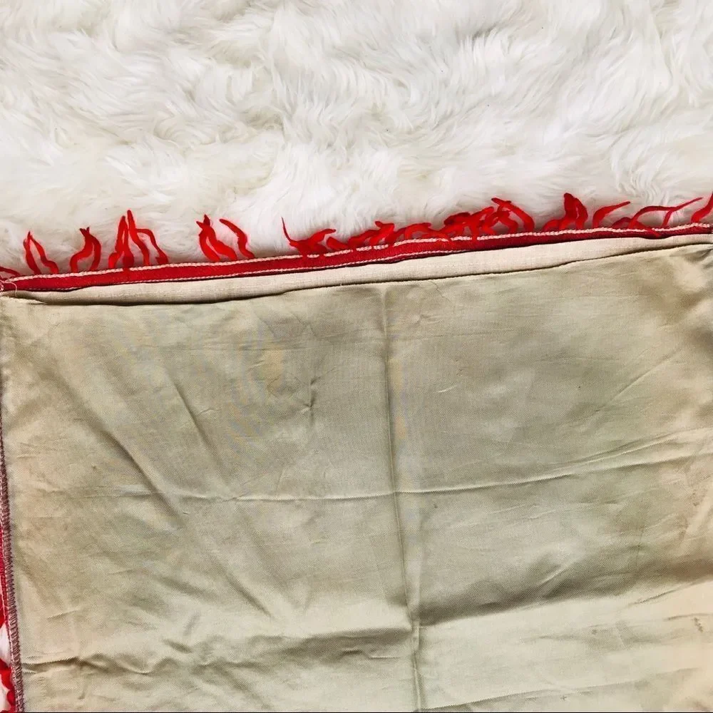 Authentic Vintage 1940s New York Neon Black Velvet Red Fringe Pillow Case Cover